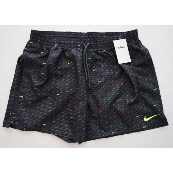 Nike NESSC485-001 Men's Sz 2XL Black Swoosh All-Over Print 5" Swim Shorts - Picture 1 of 10